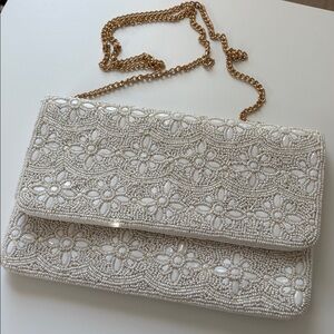 Ivory Beaded Clutch Bag